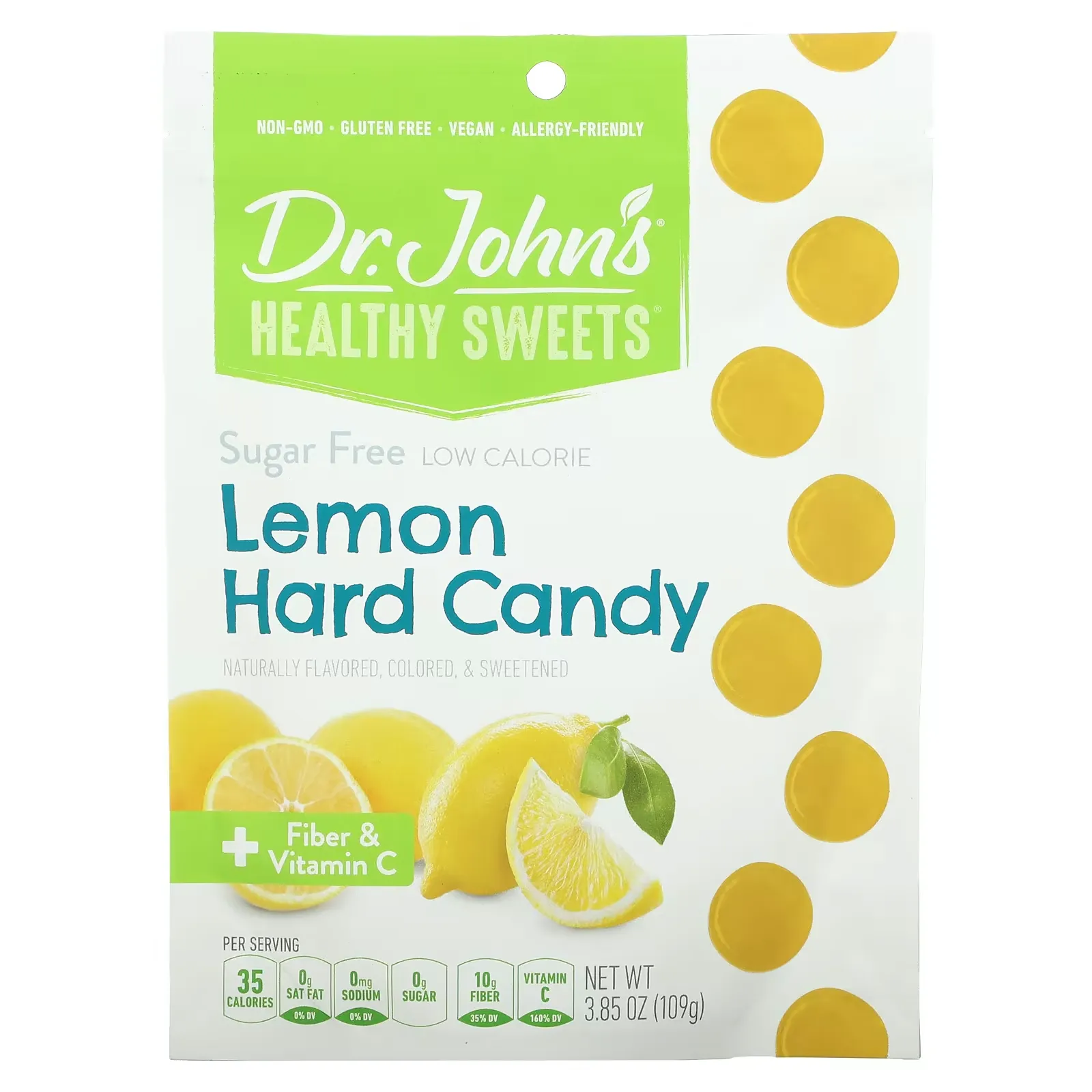 Lemon Hard Candy, + Fiber & Vitamin C, Sugar Free, 3.85 oz (109 g)