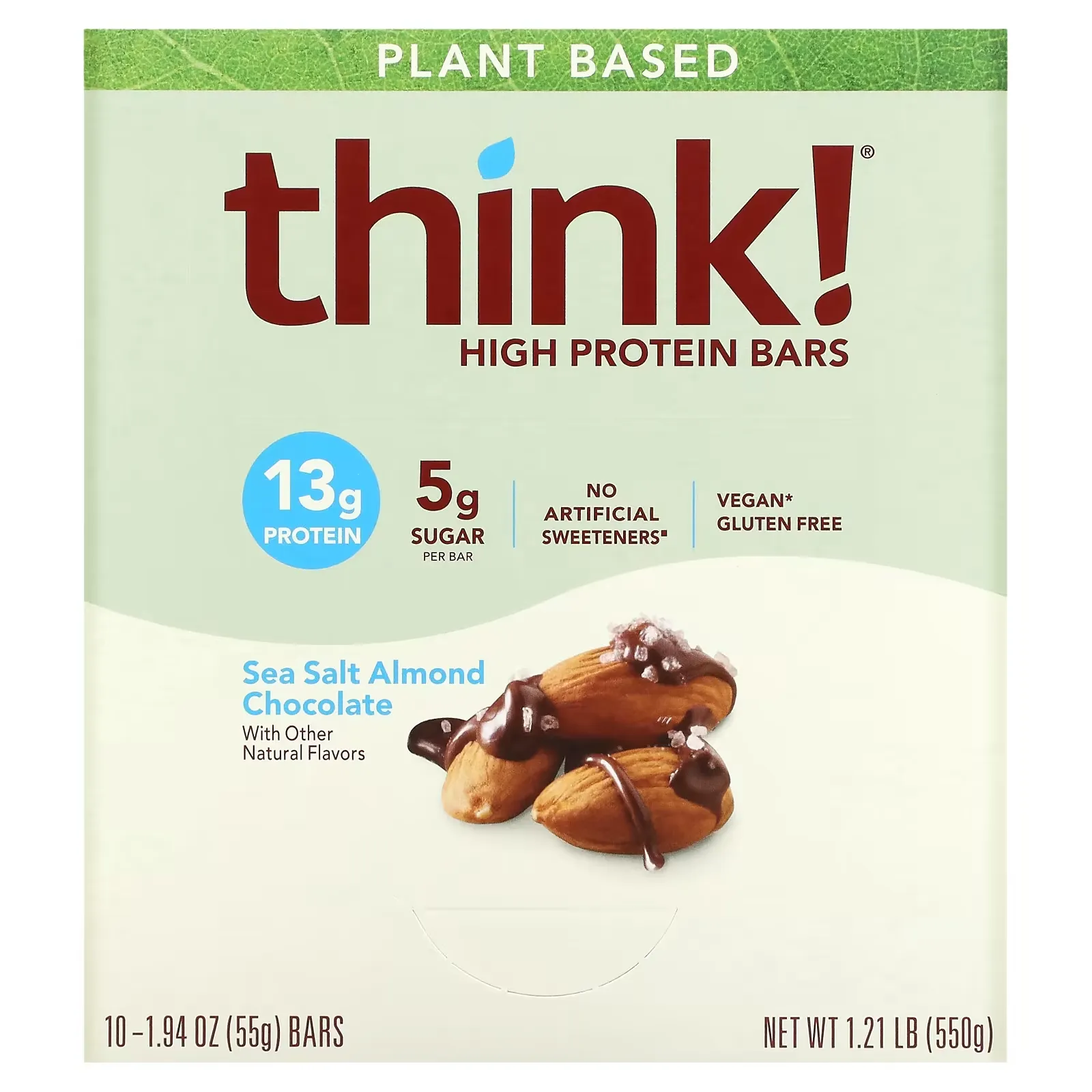 High Protein Bars, Sea Salt Almond Chocolate, 10 Bars, 1.94 oz (55 g) Each