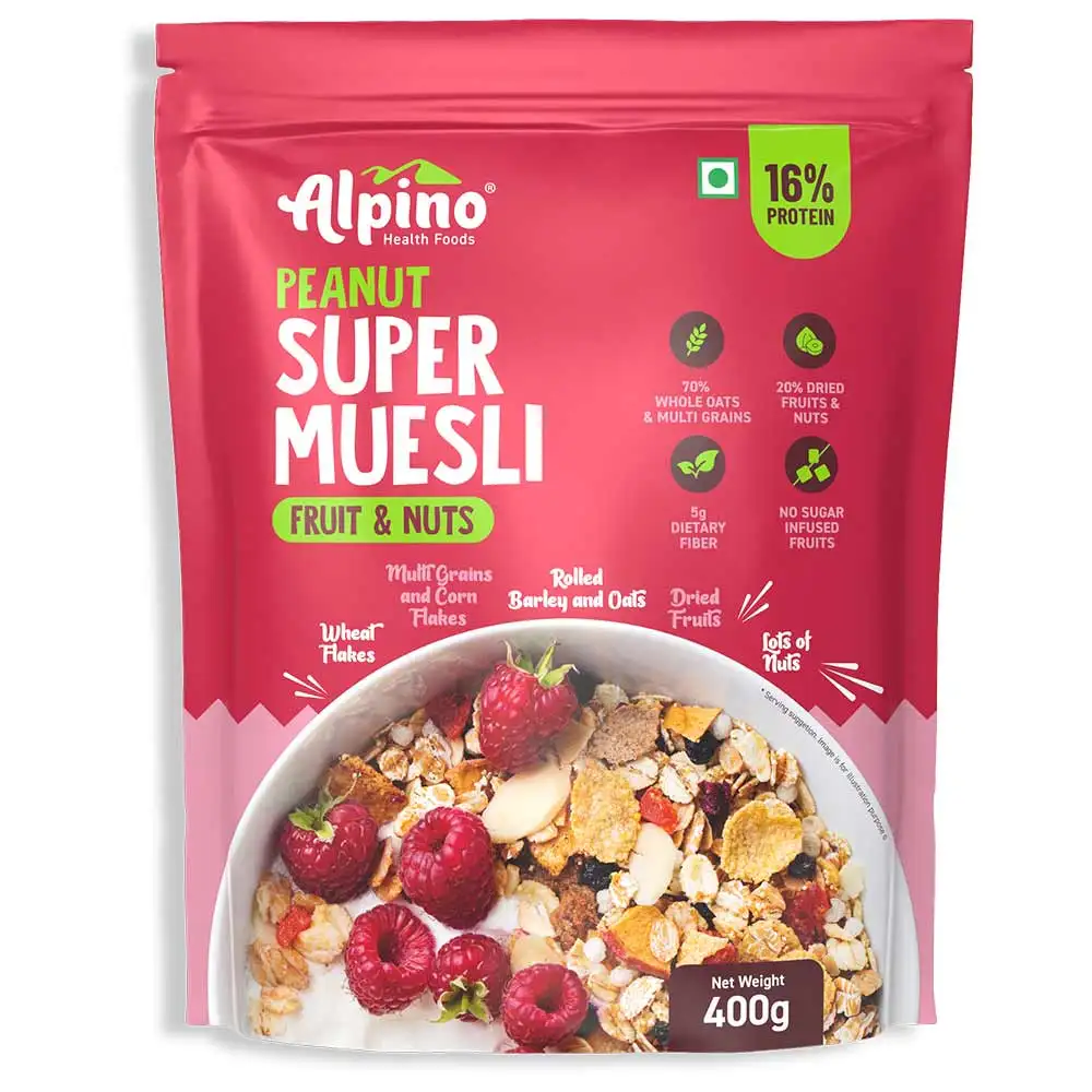 Alpino Super Muesli,  0.400 kg  Fruit & Nuts (Whole Grain Breakfast Cereal)