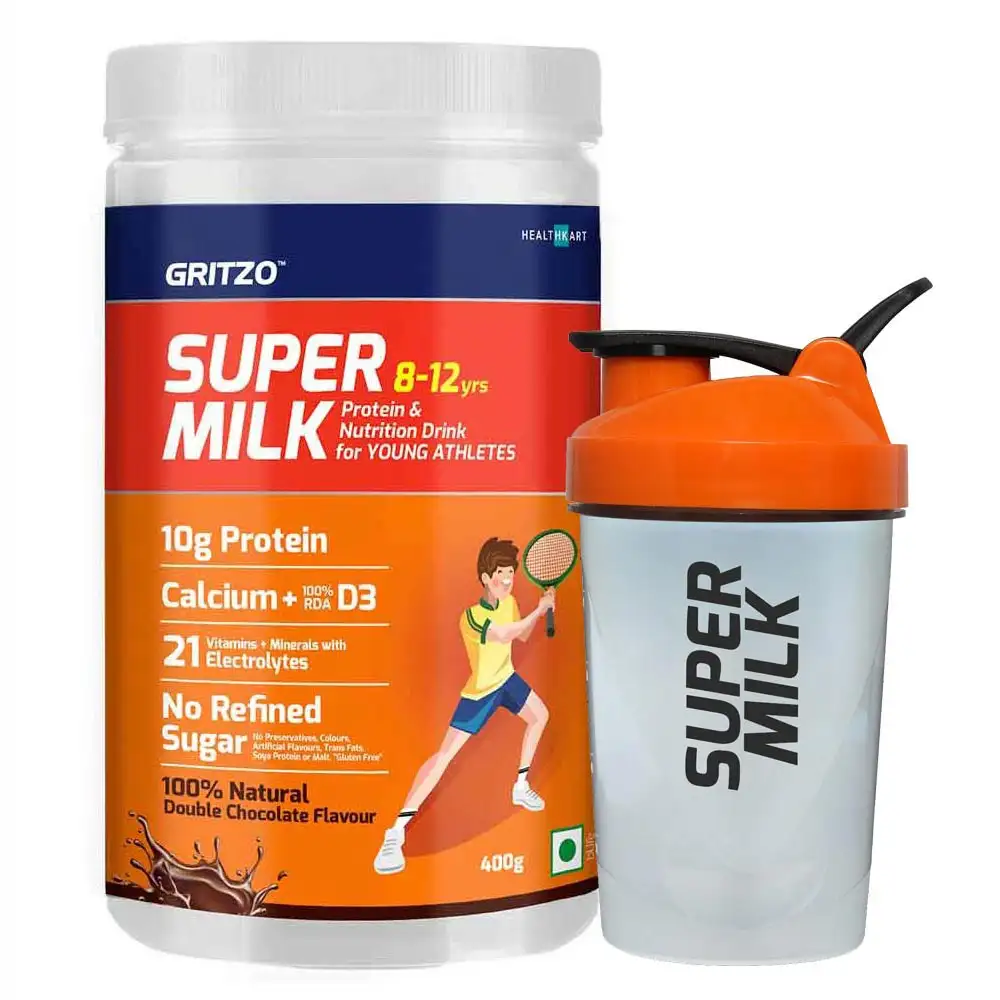 Gritzo Supermilk Young Athletes (8-12 yrs) with Shaker Combo,  400 g  Natural Double Chocolate