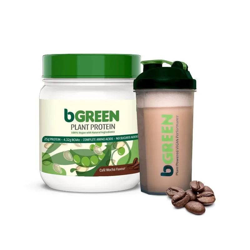 bGREEN by HealthKart Vegan Plant Protein Powder, 25 g Protein (Cafe Mocha) with Shaker