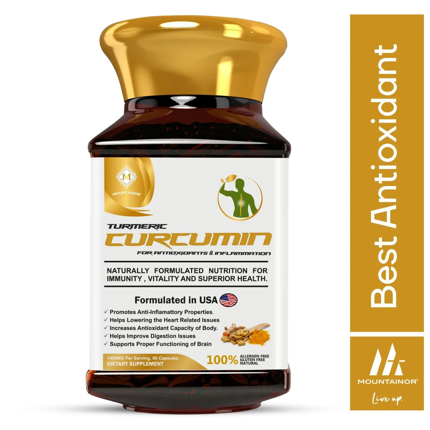 MOUNTAINOR Pure Curcumin With Bioperine Of Turmeric for Better Absorption - All Natural