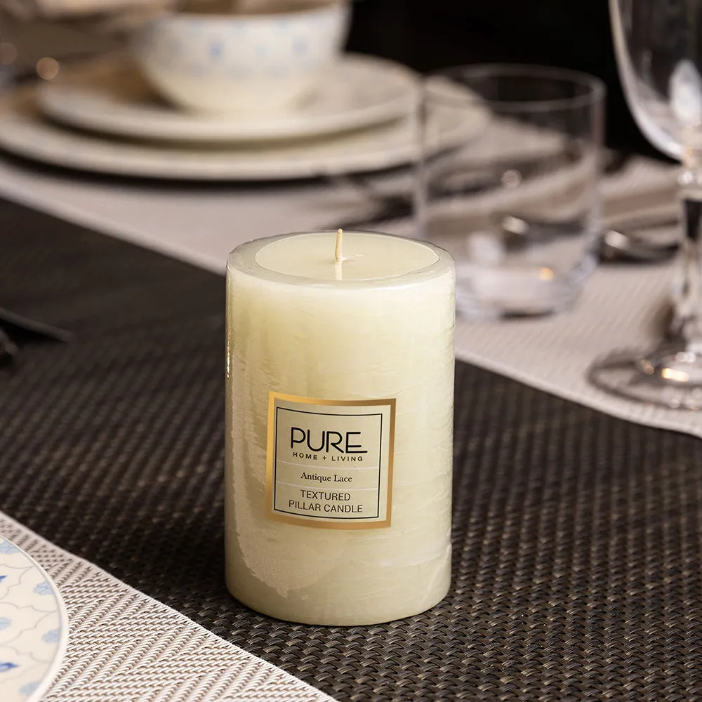 Pure Home + Living Large Ivory Antique Lace Pillar Candle (1)