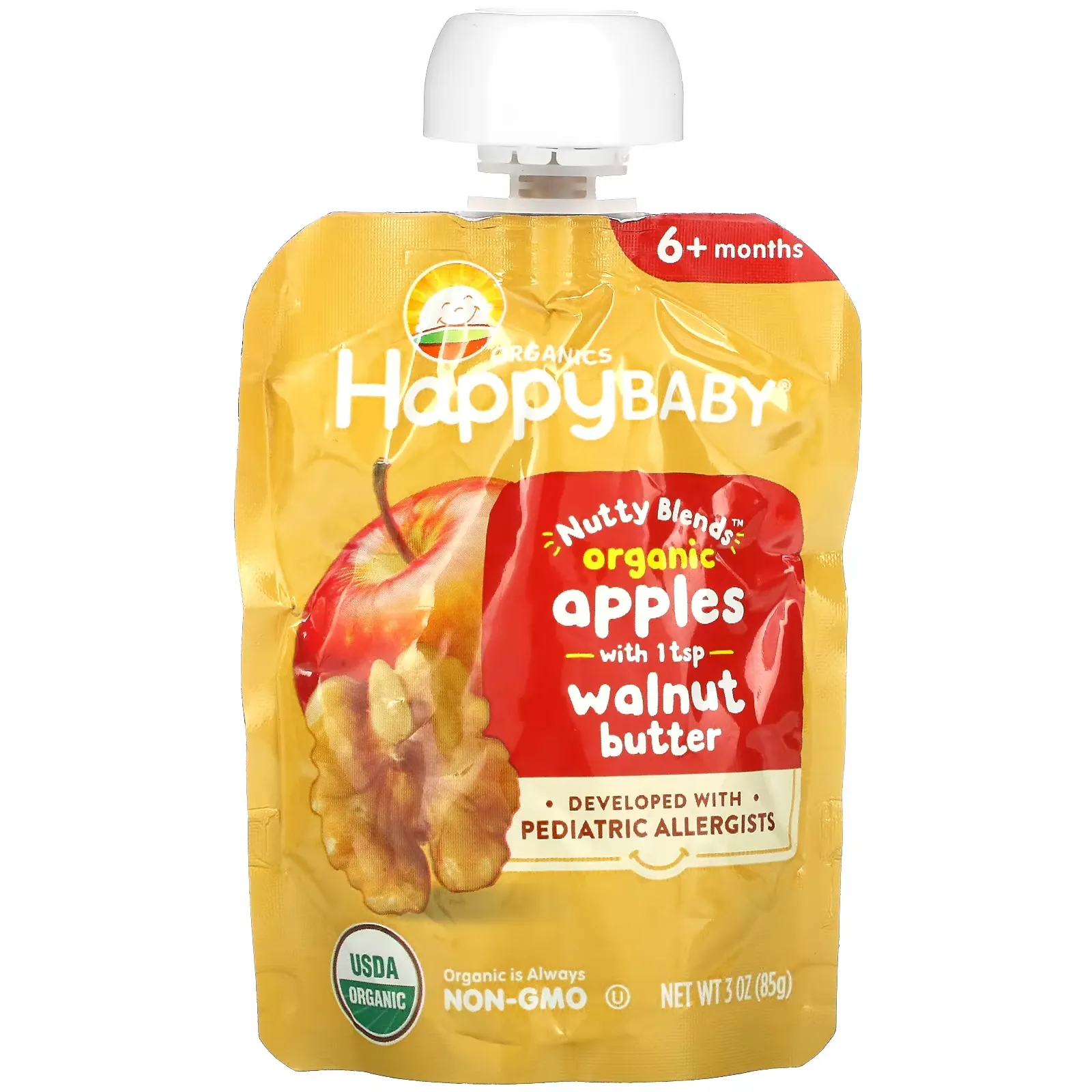 Happy Baby, Nutty Blends, 6+ Months, Organic Apples with 1 tsp Walnut Butter, 3 oz (85 g)