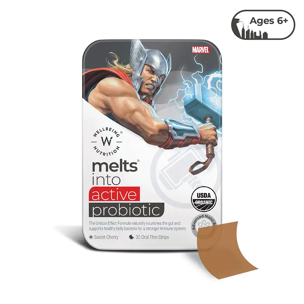 Wellbeing Nutrition Melts into Active Probiotic,  30 Strip(s)  Sweet Cherry (Marvel Thor)