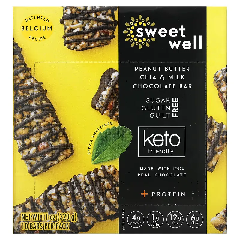 Peanut Butter Chia & Milk Chocolate Bar, Protein, Keto Friendly, 10 Bars, 1.1 oz (32 g) Each