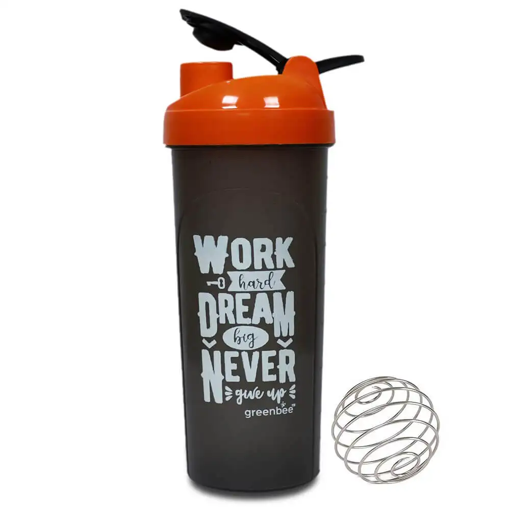 Greenbee Work Dream Never Protein Shaker,  Black with Orange Cap  700 ml