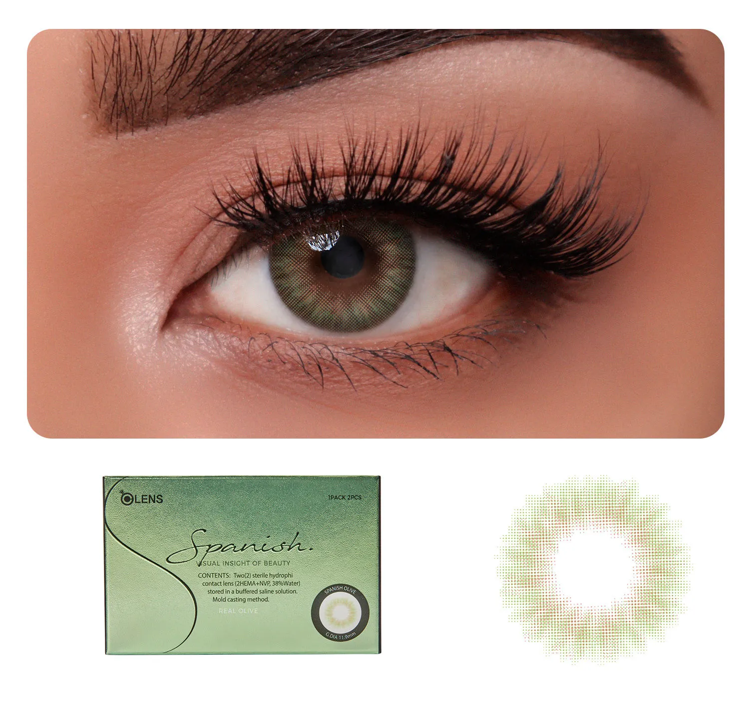 O-Lens Spanish Real Monthly Coloured Contact Lenses - Olive (0.00)