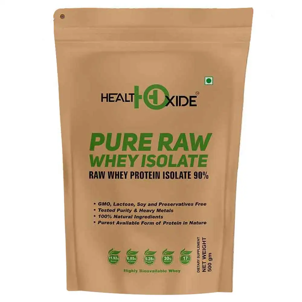 Health Oxide Pure Raw Whey Isolate,  1.1 lb  Unflavoured with Free Shaker