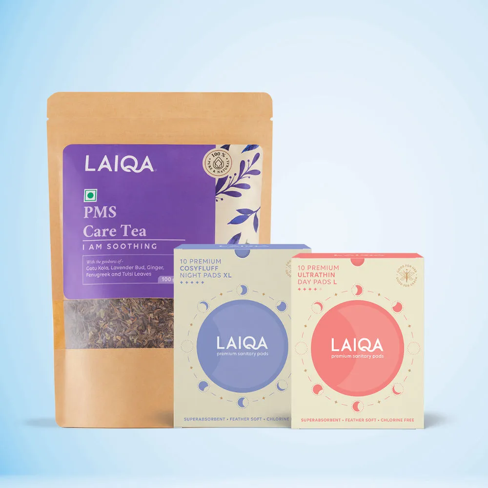 LAIQA Wellness: PMS Care Tea + Moderate Flow & Heavy Flow Pack