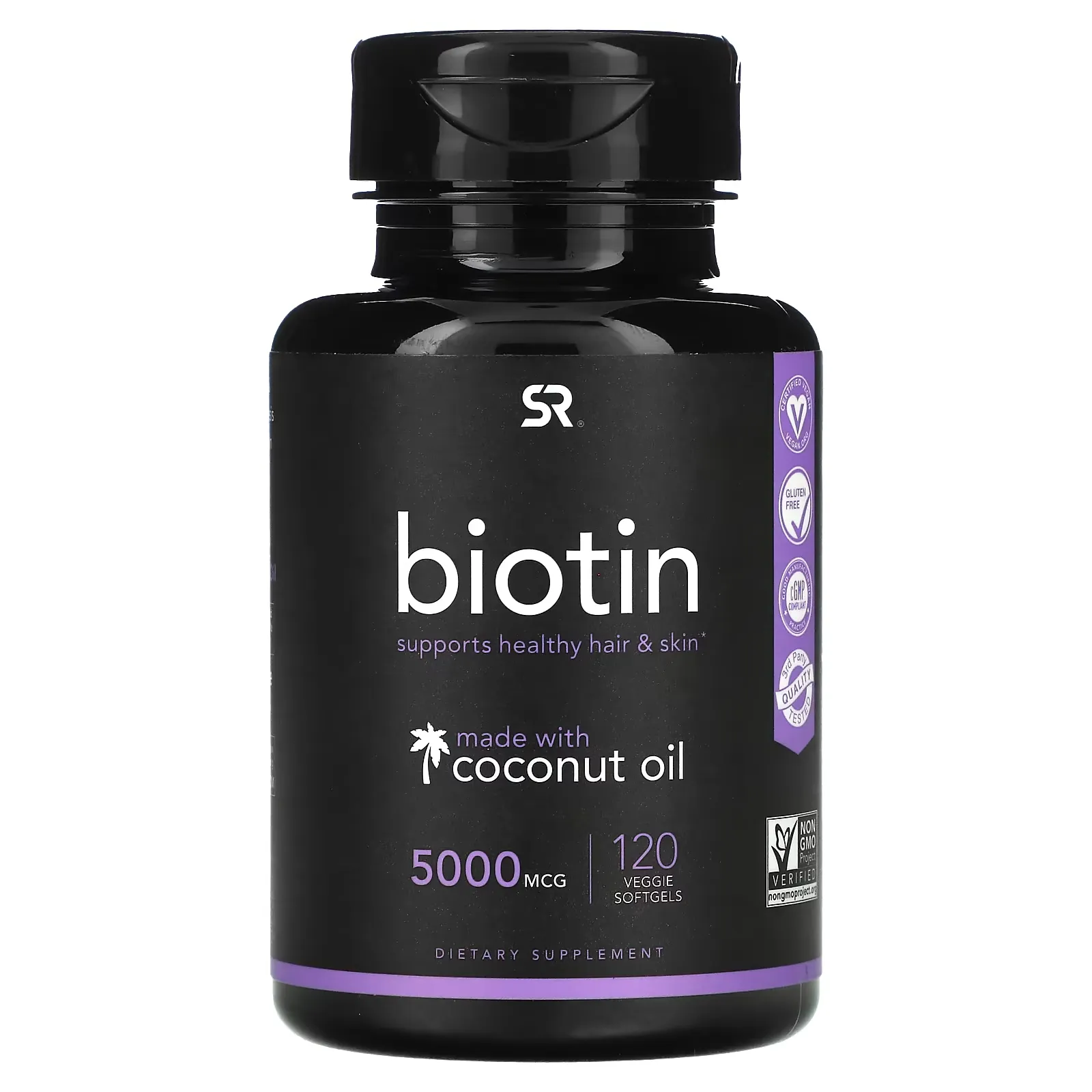 Biotin with Coconut Oil, 5,000 mcg, 120 Veggie Softgels