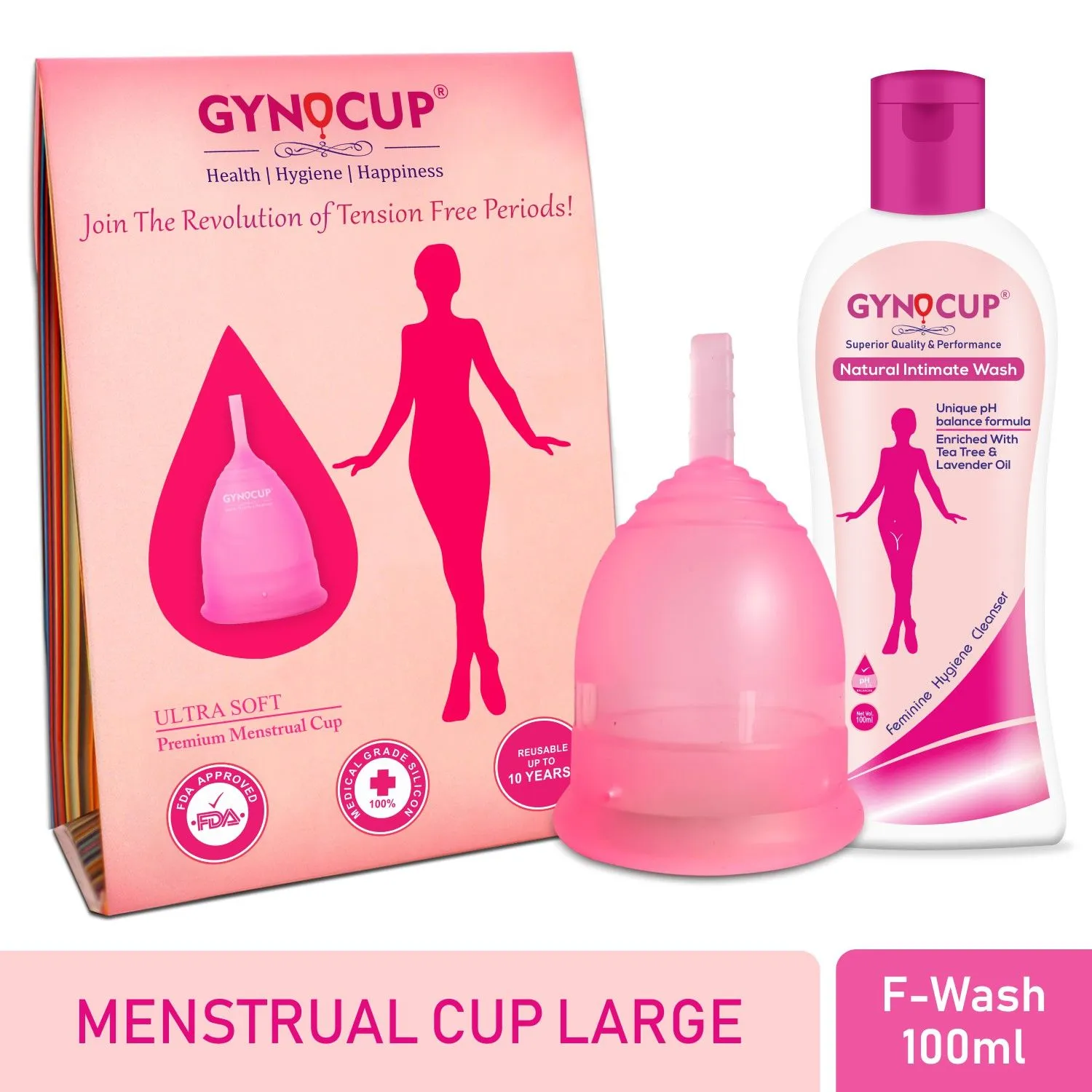 GynoCup Menstrual Cup and Female Intimate Wash Combo (Large)