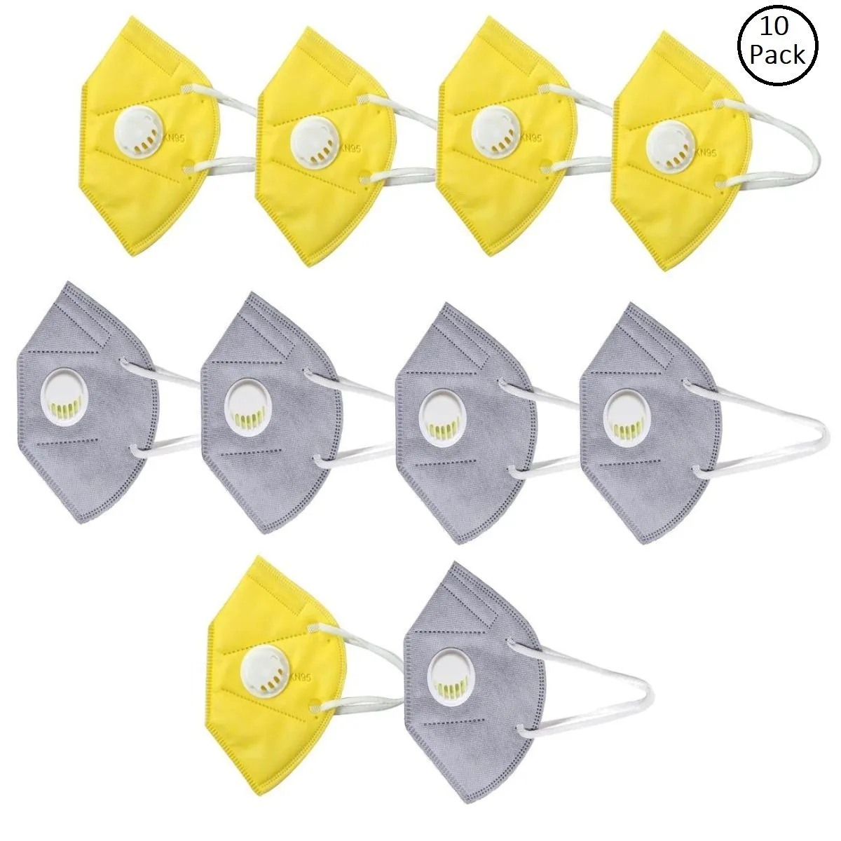 OOMPH Pack of 10 Anti-Pollution Reusable 5 Layer Mask - Yellow Grey