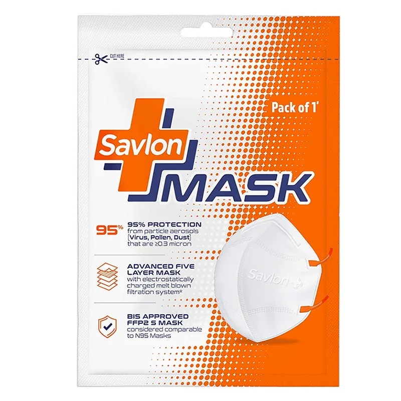 Savlon Mask - BIS Certified FFP2 S Mask, Ear-loop Model with Head-Band Converter Strip, Singles Pack