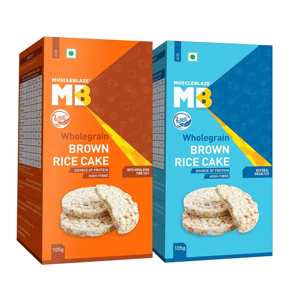 MuscleBlaze Wholegrain Brown Rice Cake,  2 Piece(s)/Pack  Natural Unsalted & with Himalayan Pink Salt