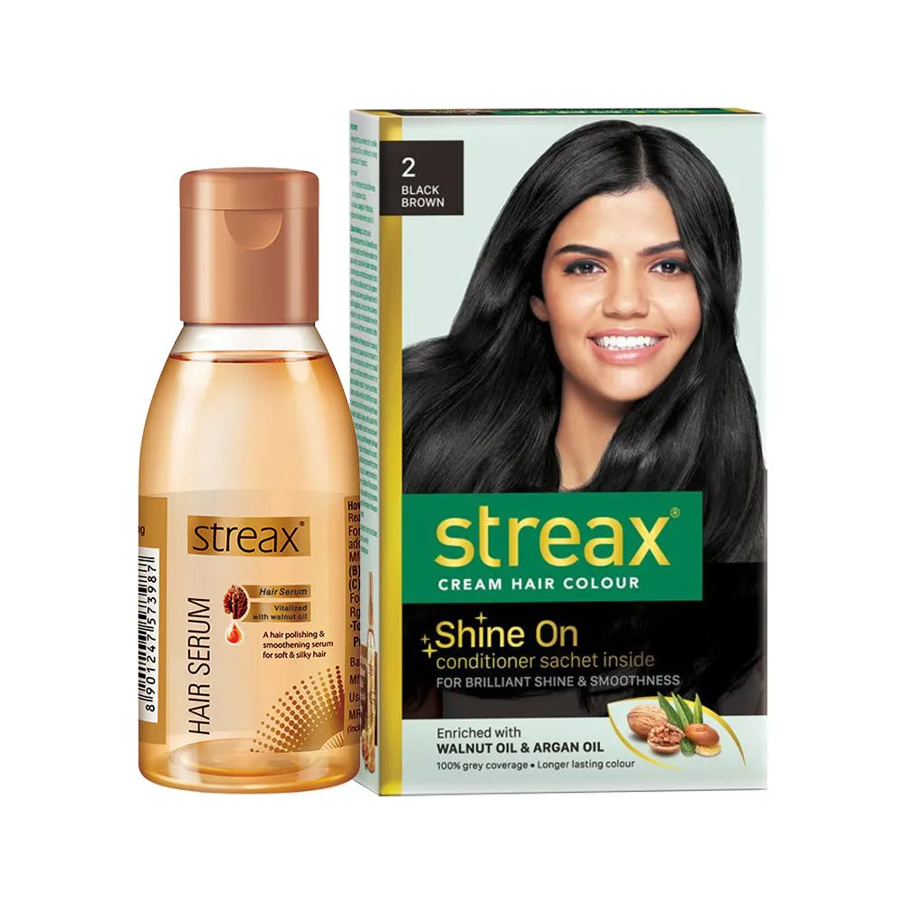 Streax Hair Colour - Black Brown + Hair Serum