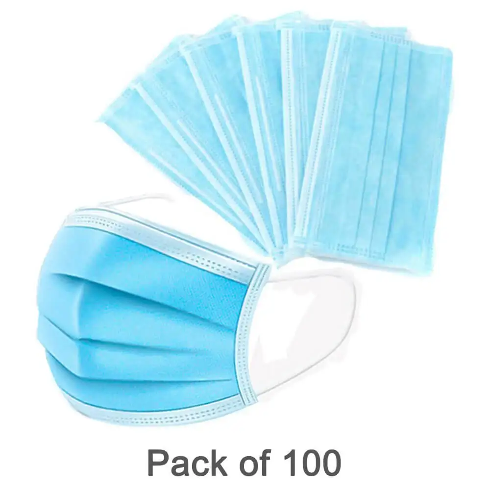 Fitzion 3 Ply Disposable Surgical Face Mask,  Blue (Pack of 100)