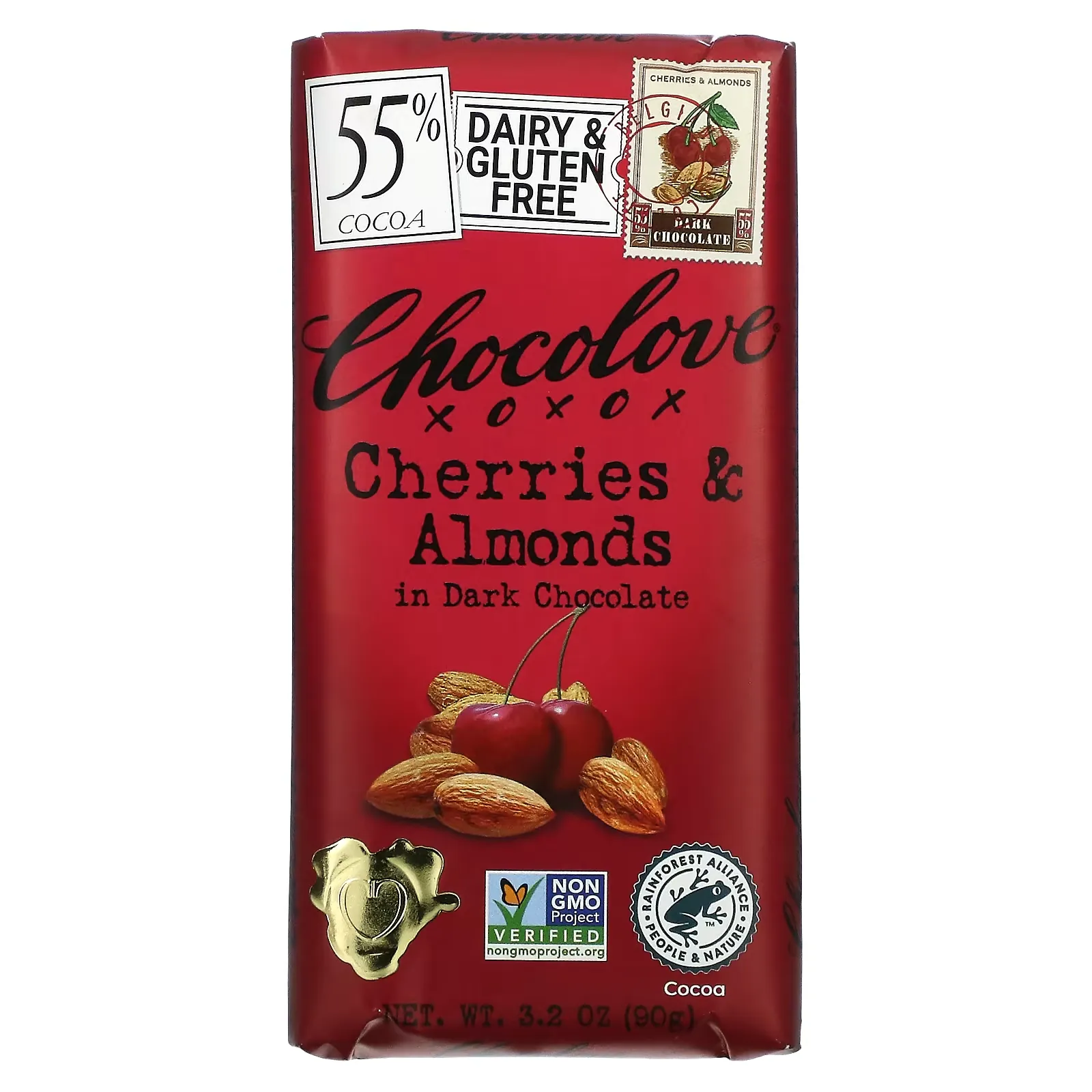 Cherries & Almonds in Dark Chocolate, 55% Cocoa, 3.2 oz (90 g)