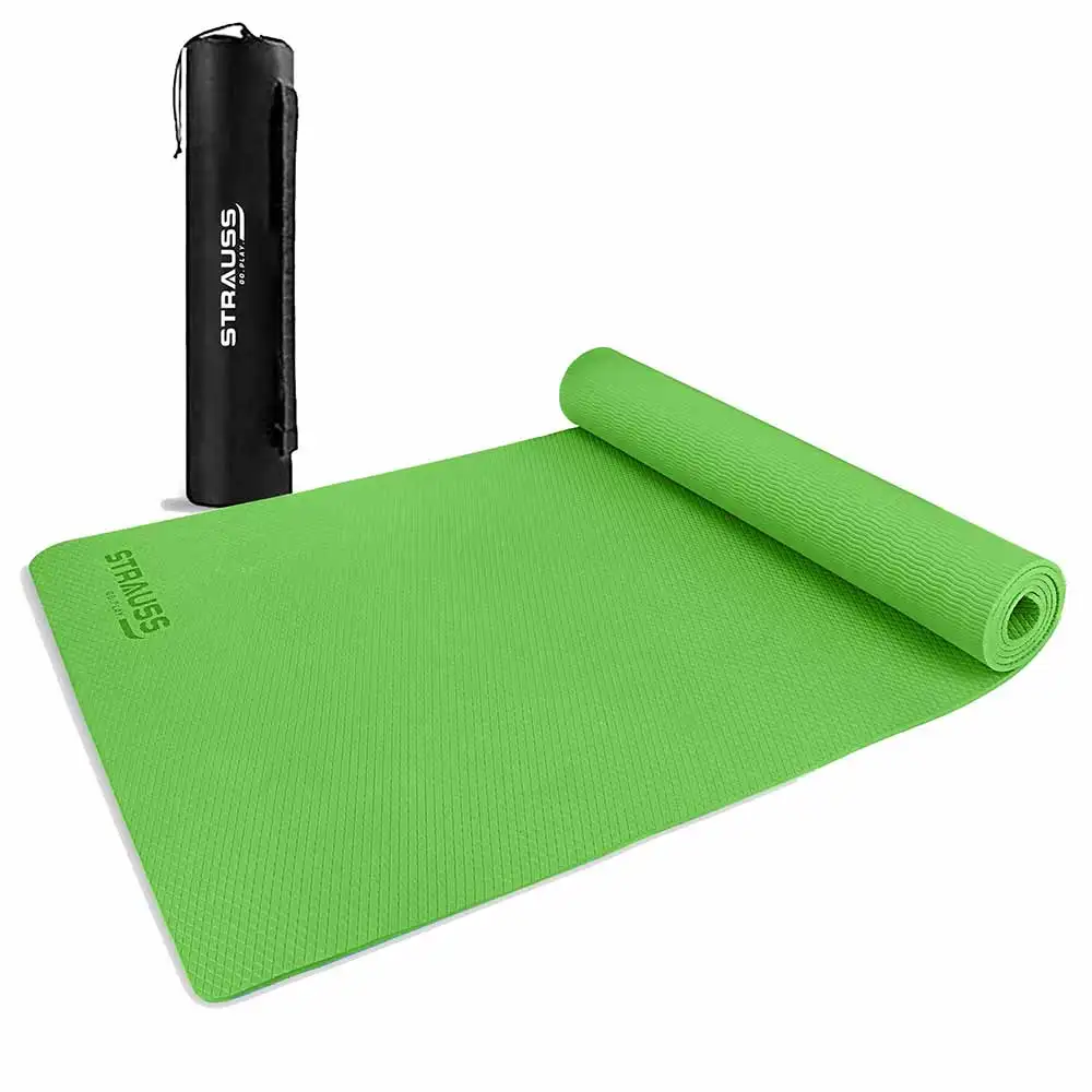 Strauss Anti Skid EVA Yoga Mat with Carry Bag,  Green  4mm