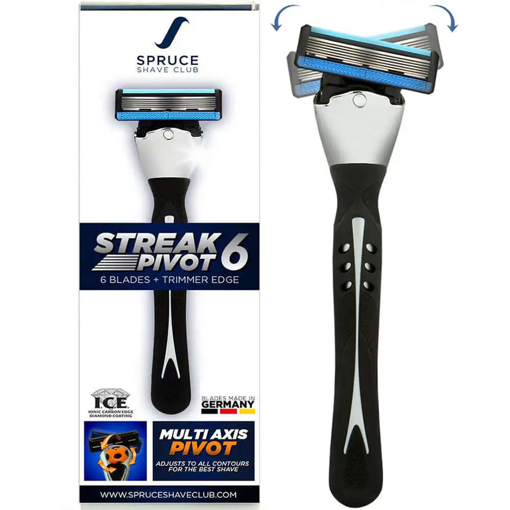 Spruce Shave Club Streak6 Pivot Shaving Razor 6 Blade (Diamond and Titanium Coated Blades)