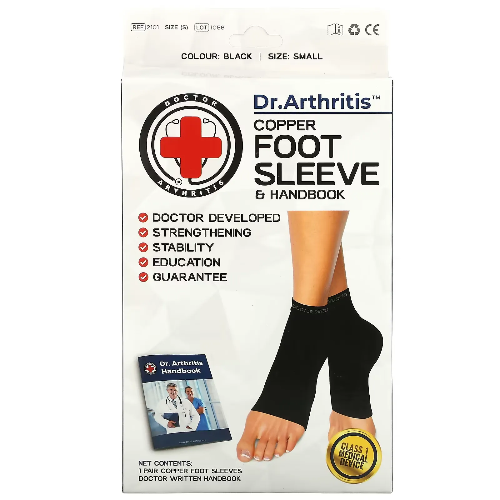 Copper Foot Sleeve & Handbook, Small, Black, 1 Pair