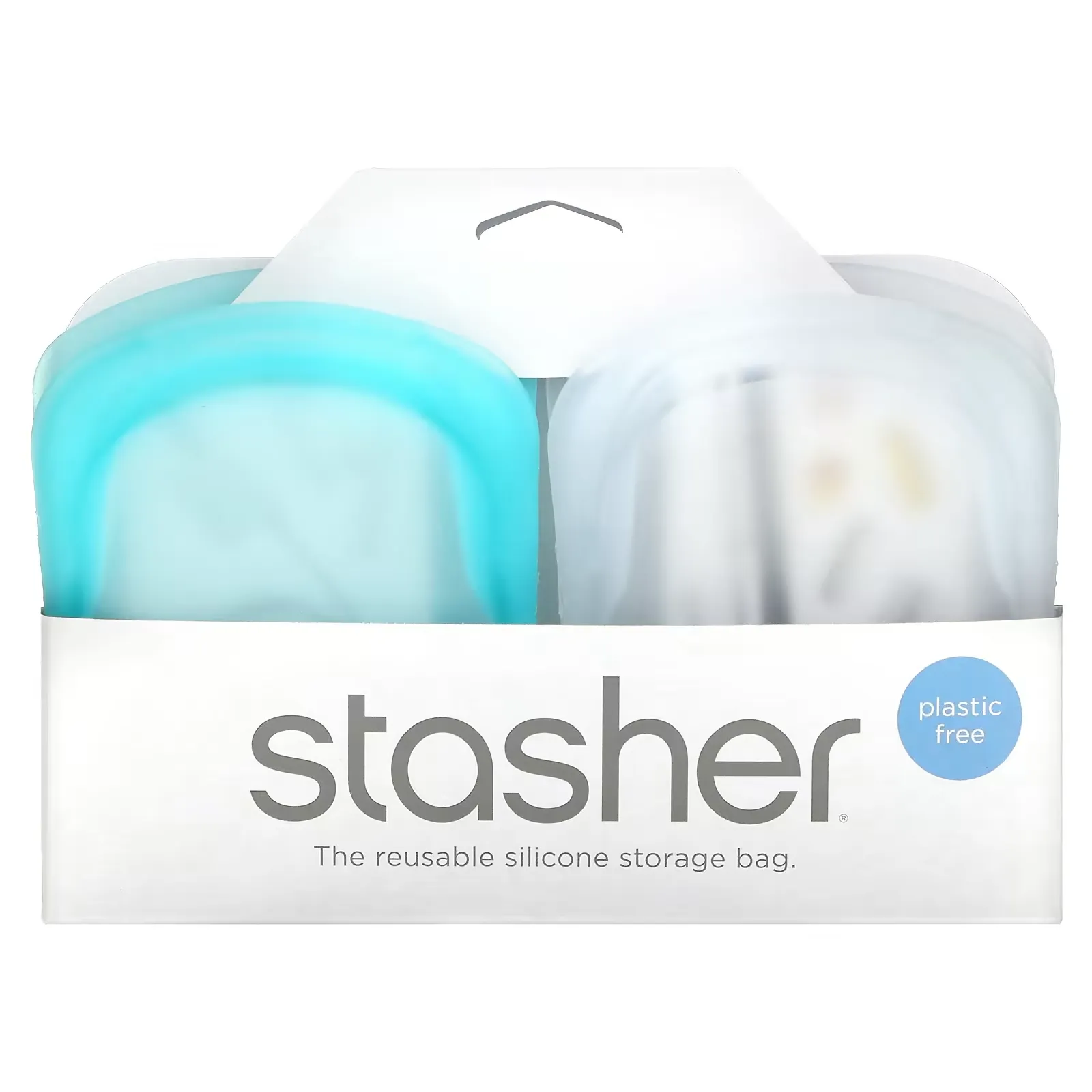 Reusable Silicone Storage Bag, Pocket Size, Clear & Aqua, 2 Pack, 4 oz (42 g) Each