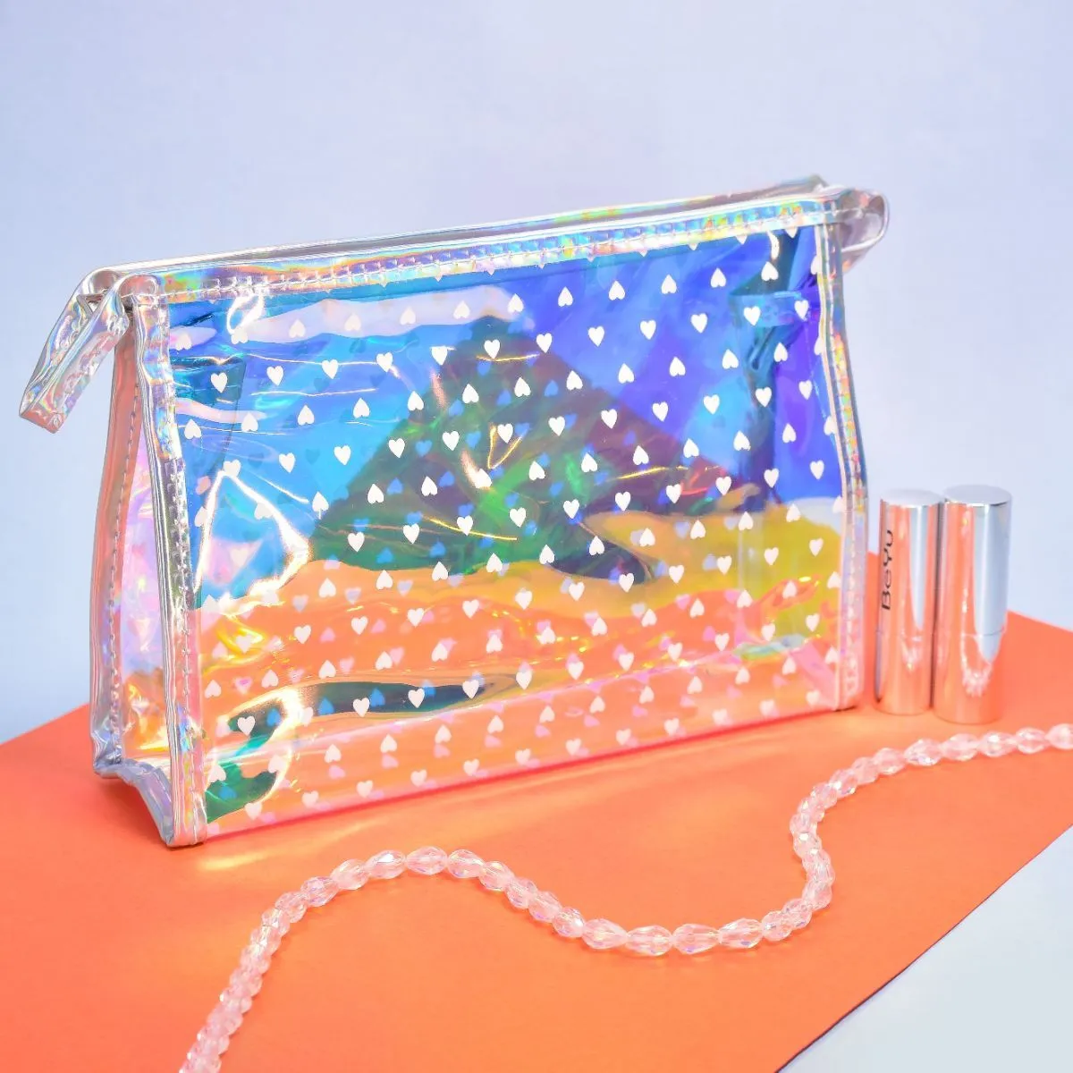 Visual Echoes Holographic Travel and Make up Pouch - Small Heart