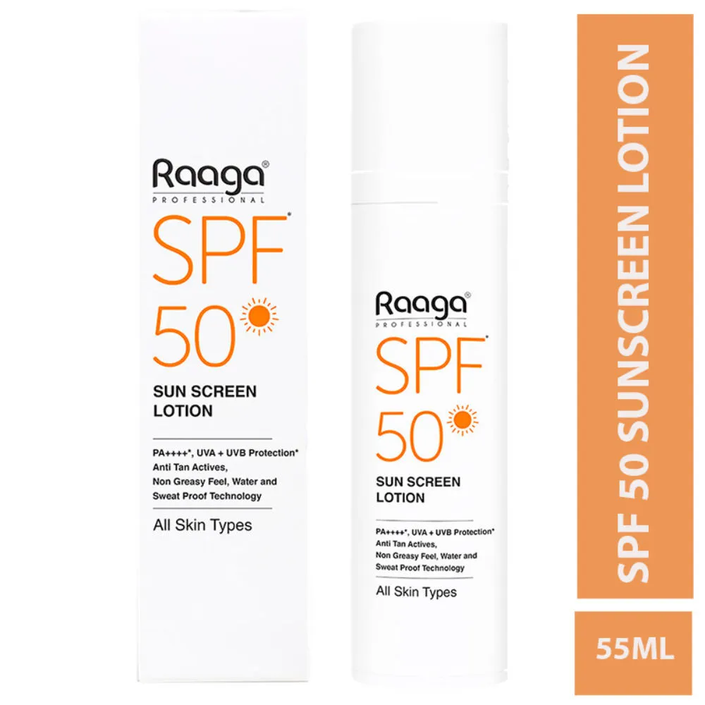 Raaga Professional Spf 50 Pa++++ Sunscreen Lotion With Uva + Uvb Protection, All Skin Types, 55 Ml