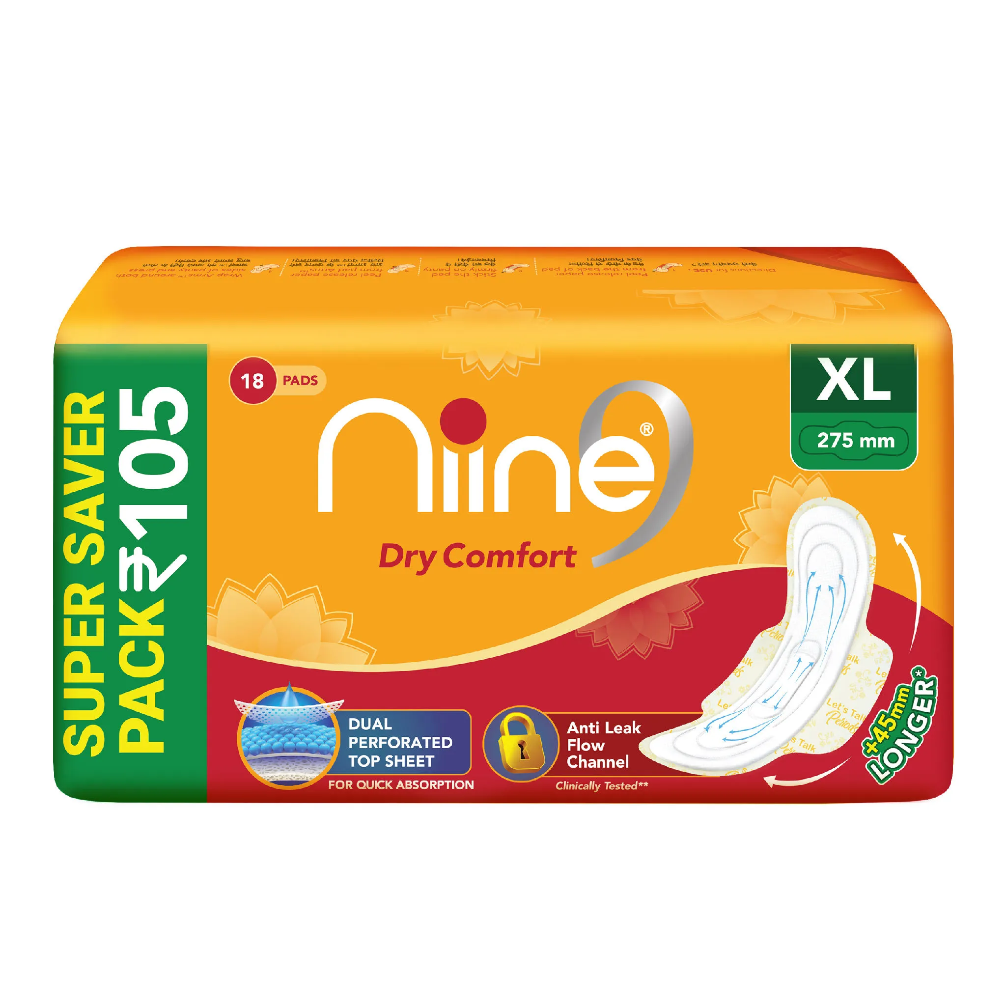 Niine Super Saver Pack Dry Comfort Sanitary Napkin XL - 275mm