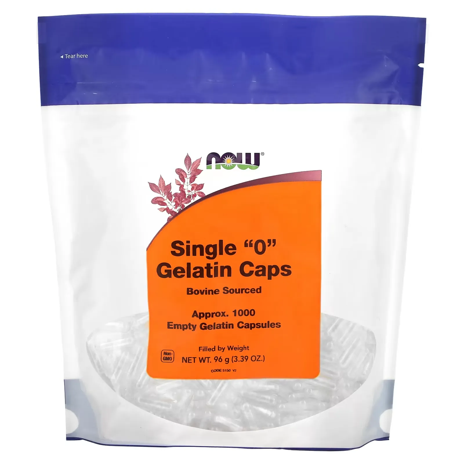 Single "0" Gelatin Caps, Approx. 1,000 Empty Gelatin Capsules, 3.39 oz (96 g)