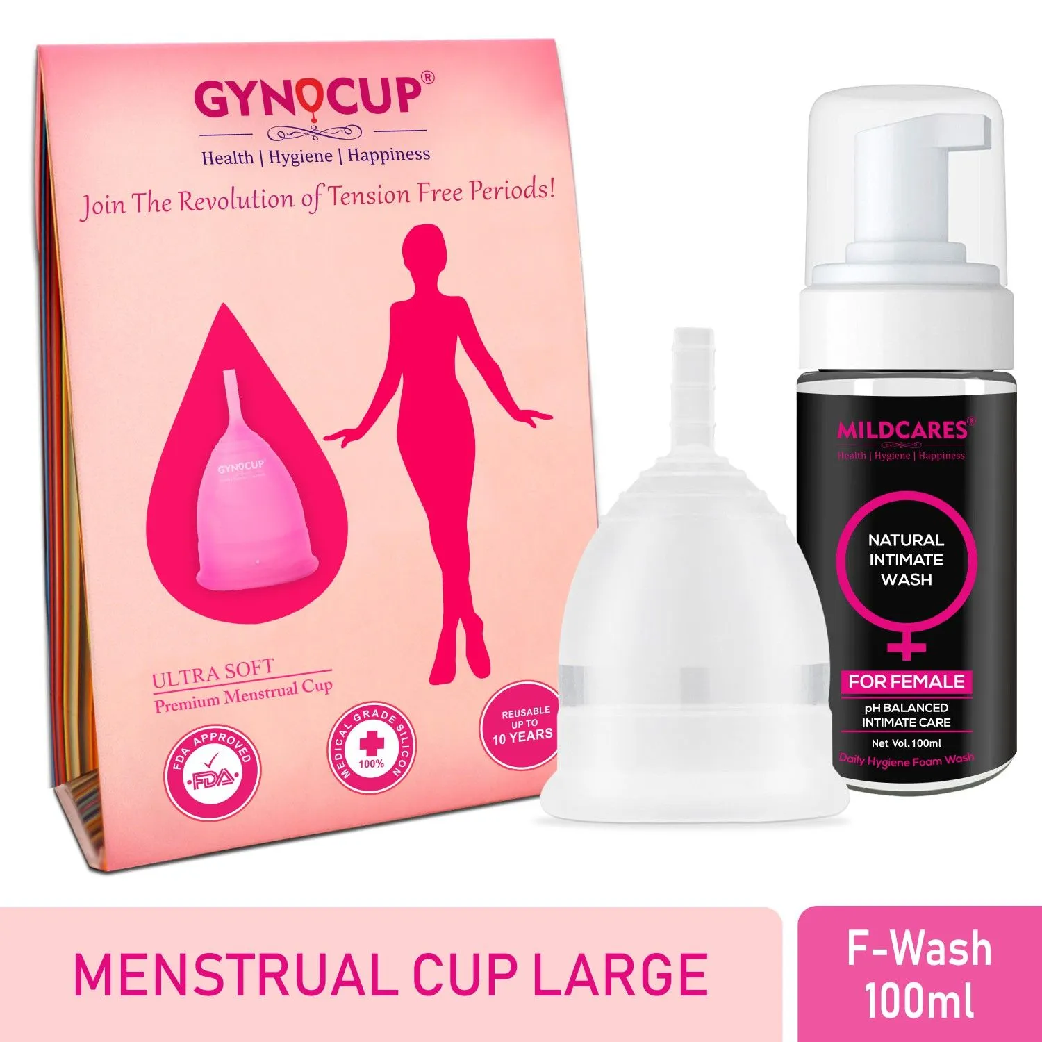 GynoCup Menstrual Cup For Women Transparent Large Size With Women Intimate Foam Wash (Combo)