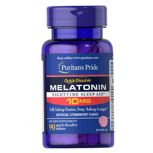 Puritan's Pride Quick Dissolve Melatonin - 10MG - Strawberry - 90 Tabs