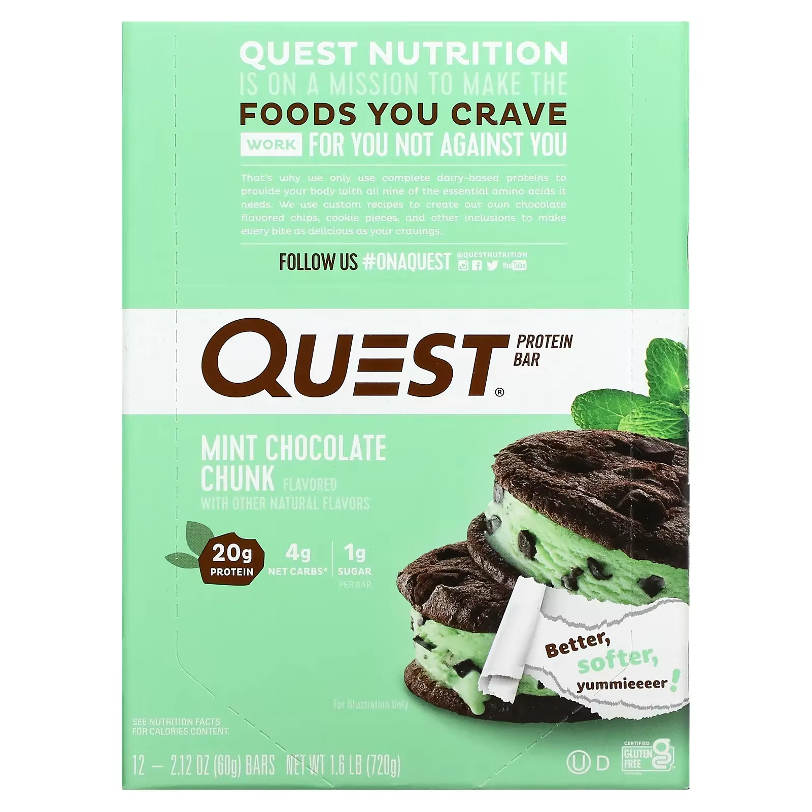 Protein Bar, Mint Chocolate Chunk, 12 Bars, 2.12 oz (60 g) Each