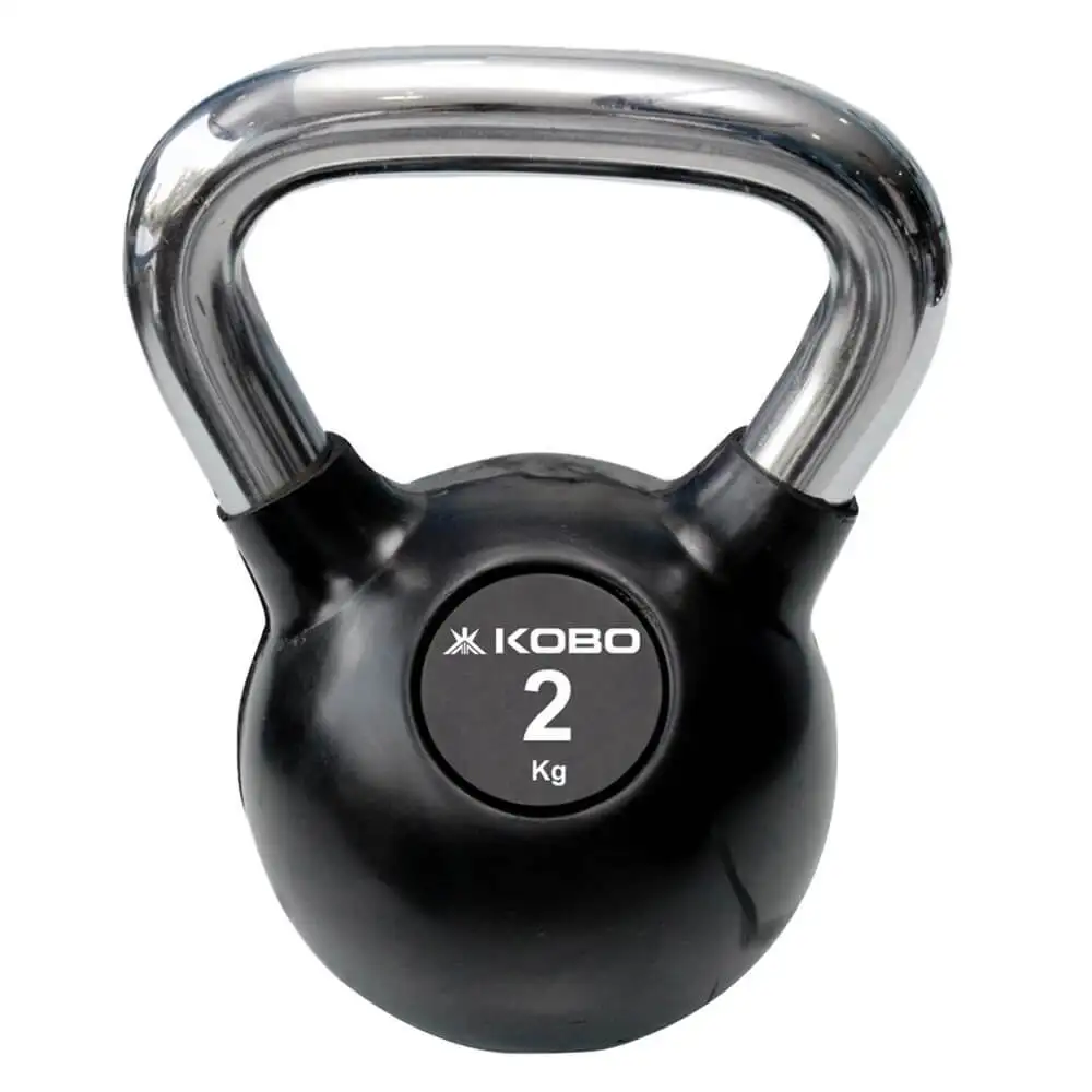 KOBO Kettlebell Cast Iron Rubber Coated with Chrome Handle,  Black  2 kg