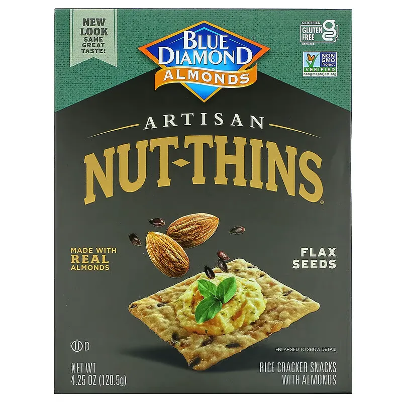 Artisan Nut-Thins, Flax Seeds Rice Cracker Snacks with Almonds, 4.25 oz (120.5 g)