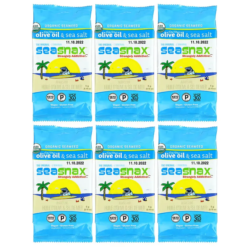 Organic Seaweed, Original, Extra Virgin Olive Oil & Sea Salt, 6 Pack, 0.18 oz (5 g) Each