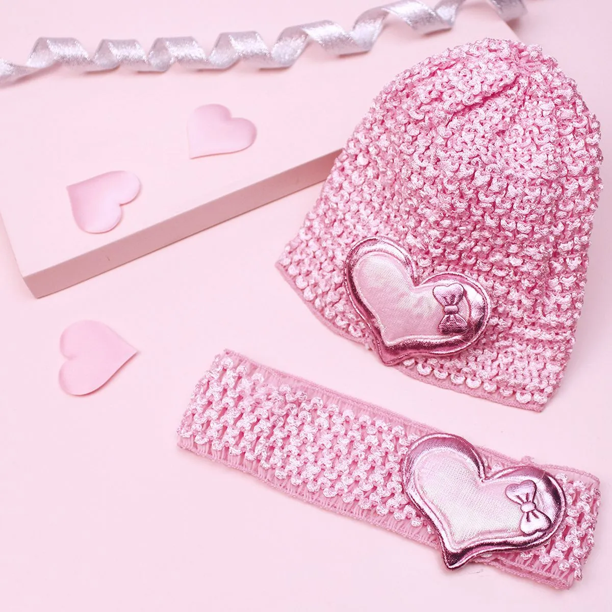 Lil' Star By Ayesha Kids Light Pink Crochet Head Band & Cap Set