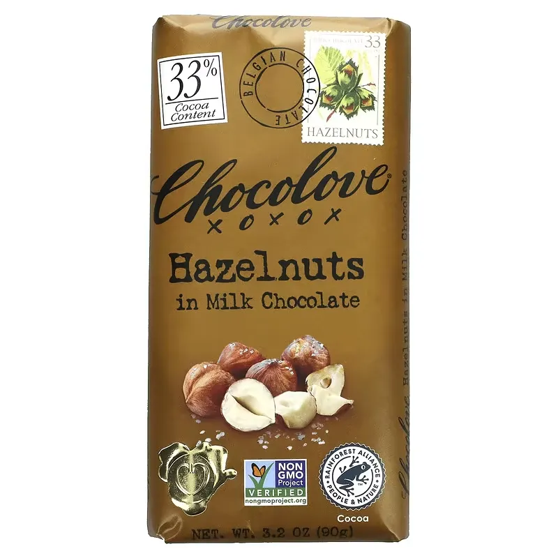 Hazelnuts in Milk Chocolate, 33% Cocoa, 3.2 oz (90 g)