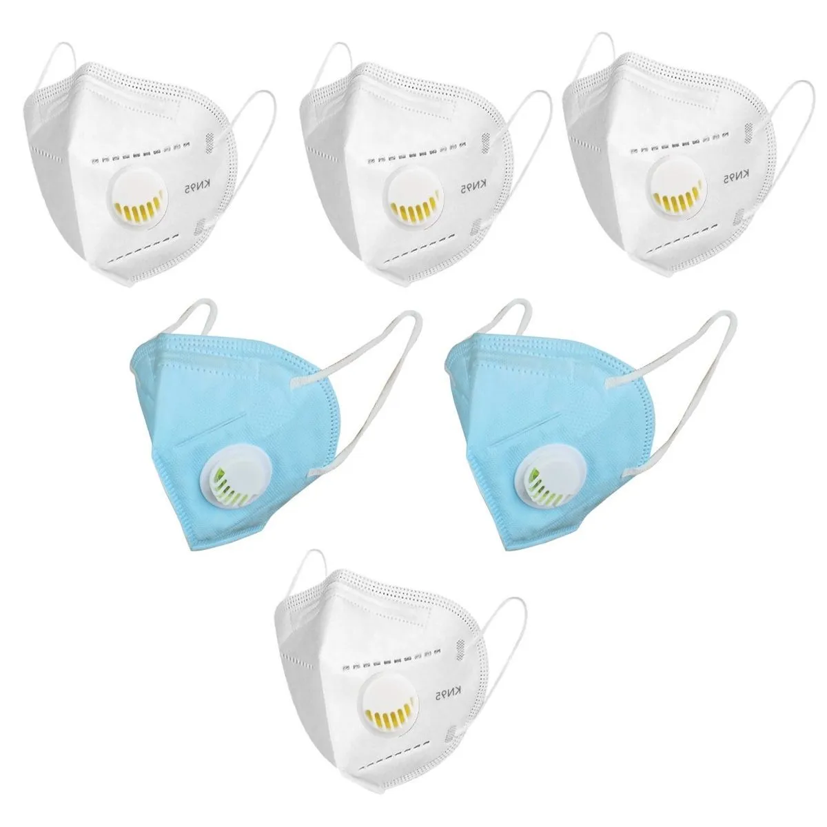 OOMPH Pack Of 6 Kn95/n95 Anti-pollution Reusable 5 Layer Mask Color: White,blue,white