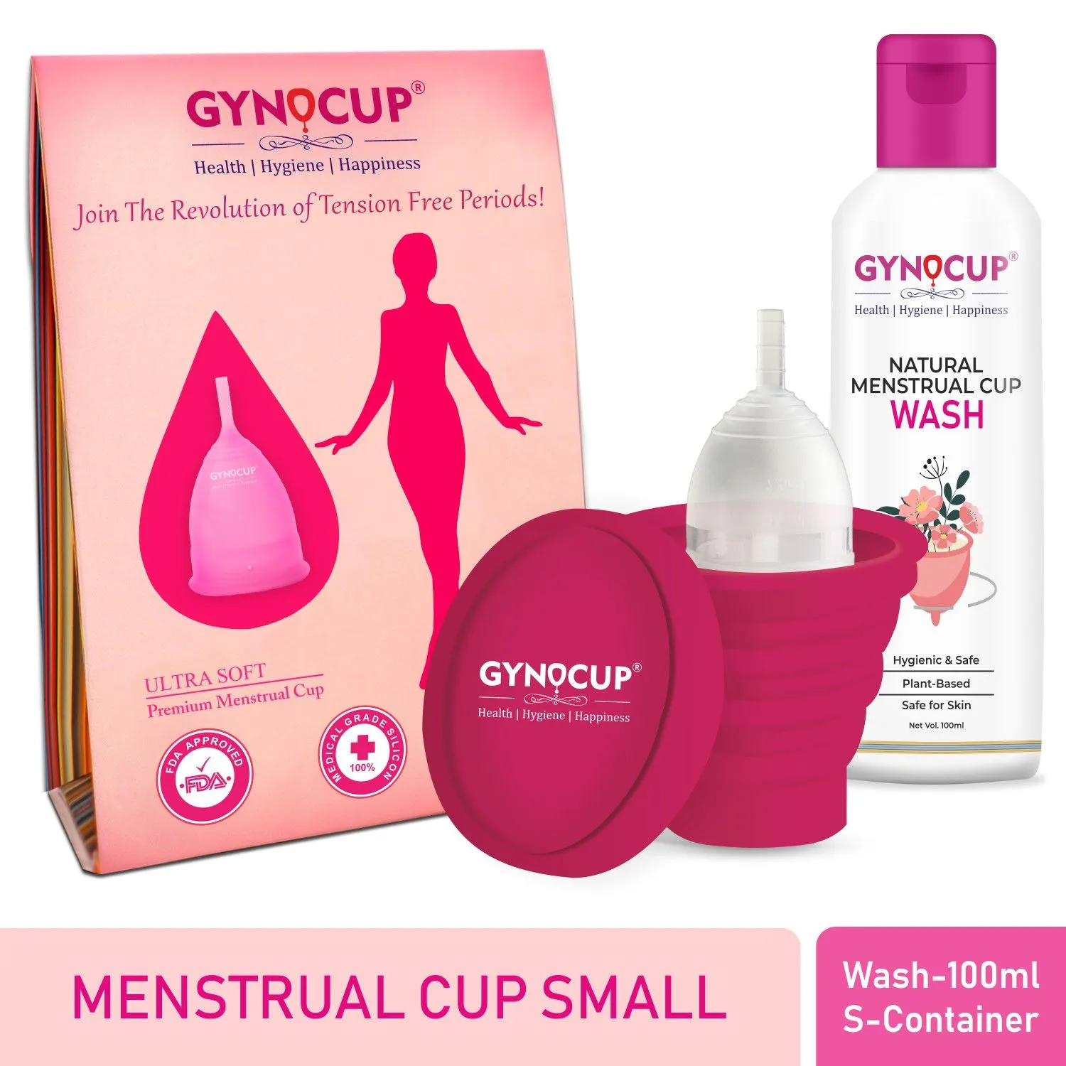 GynoCup Menstrual Cup For Women Transparent,small Size With Wash And Sterilizer Container(Combo Kit)