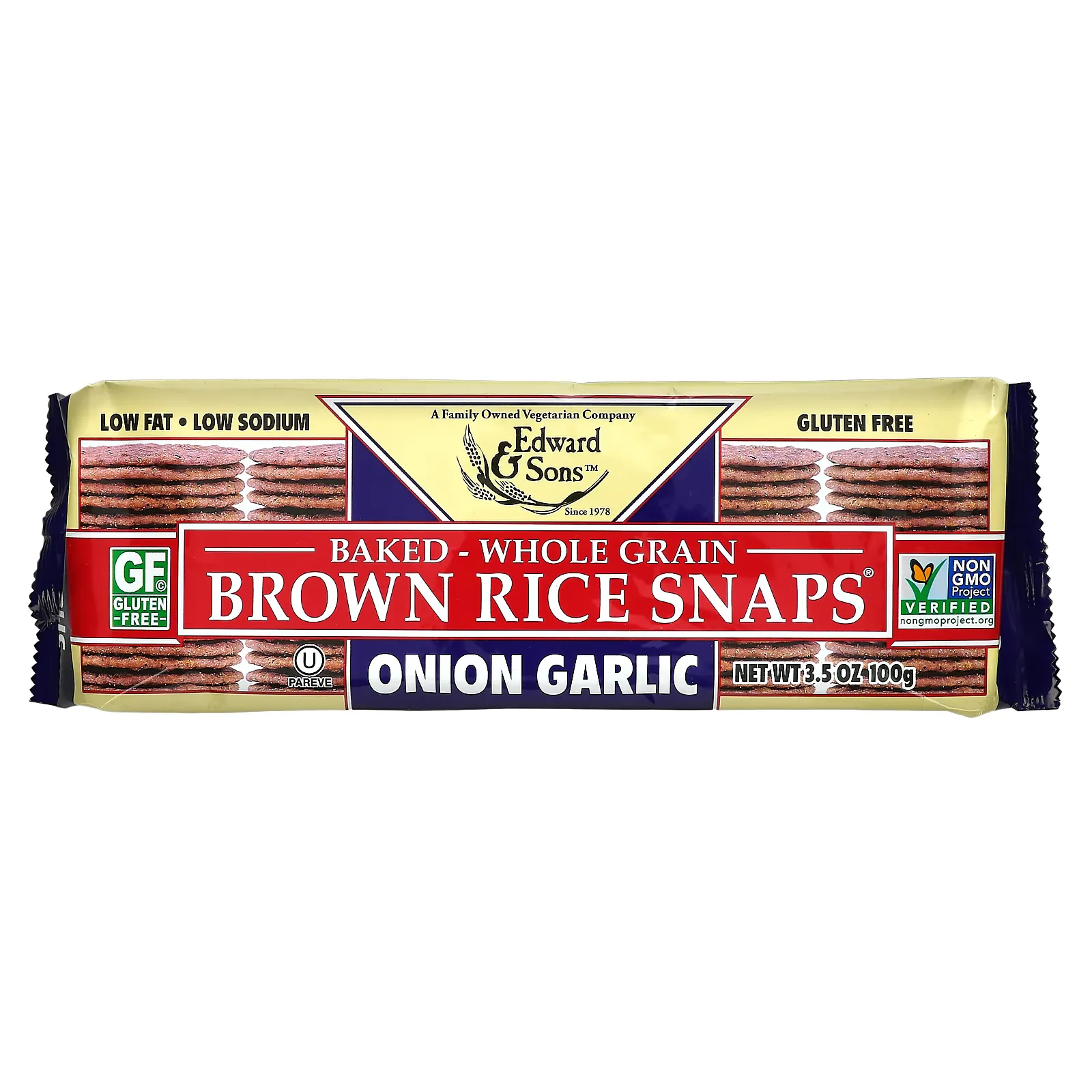 Baked Whole Grain Brown Rice Snaps, Onion Garlic, 3.5 oz (100 g)