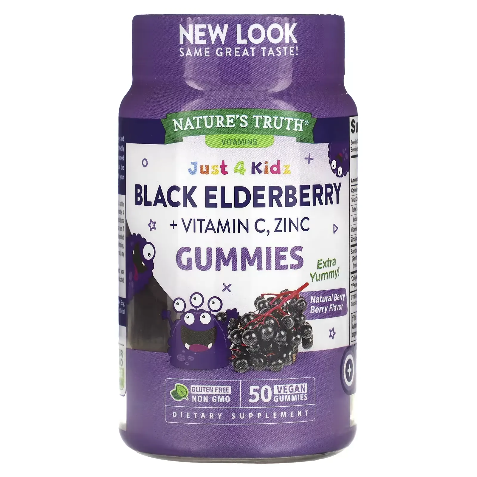 Just 4 Kids, Black Elderberry + Vitamin C, Zinc, Natural Berry Berry, 50 Vegan Gummies