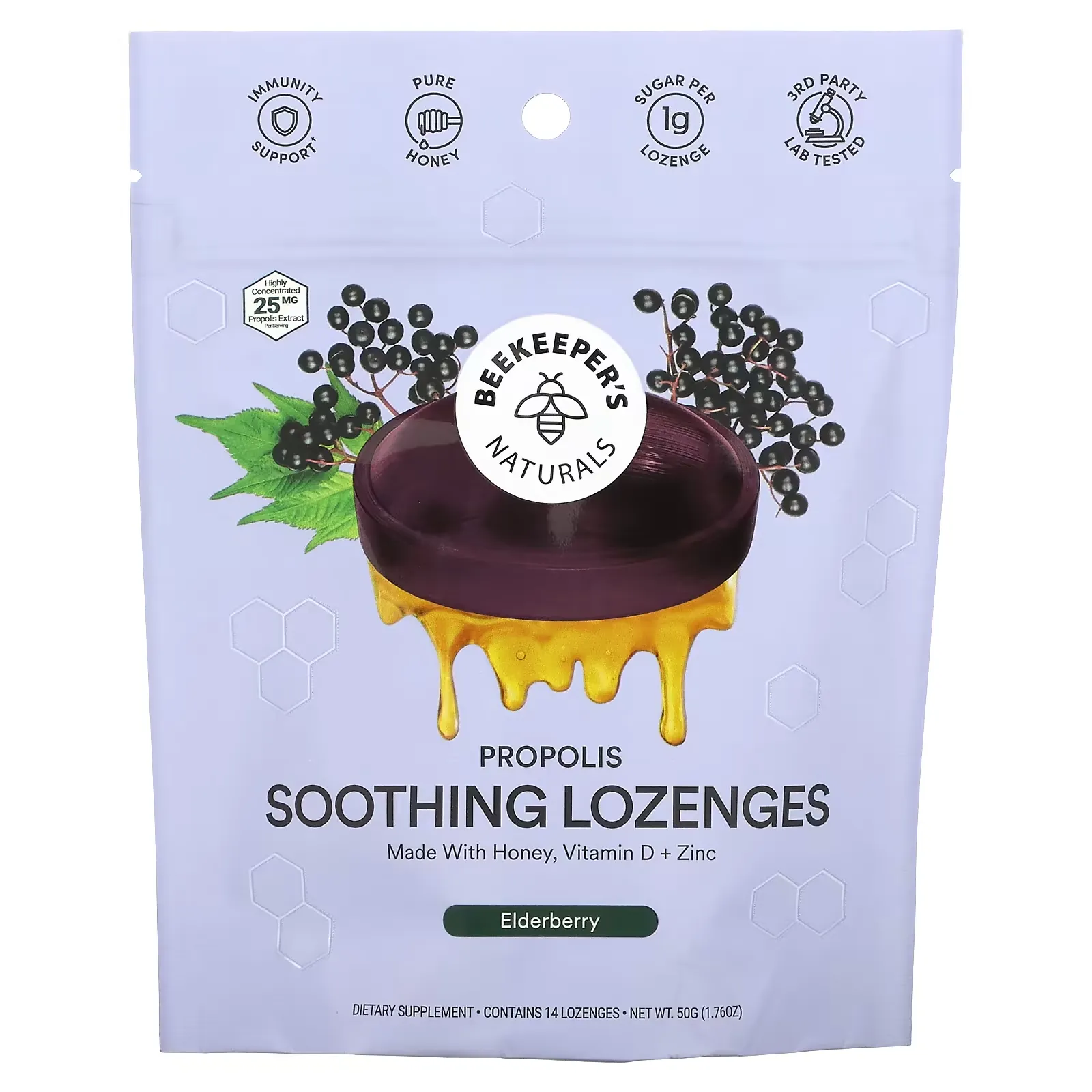 Propolis Soothing Lozenges, Elderberry, 14 Lozenges