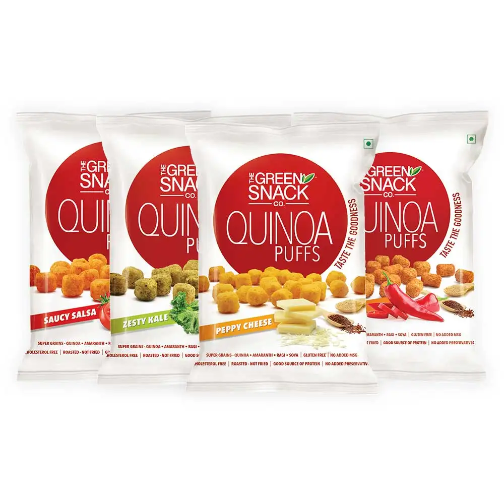 The Green Snack Co. Quinoa Puffs - Pack of 4,  Variety Combo  50 g