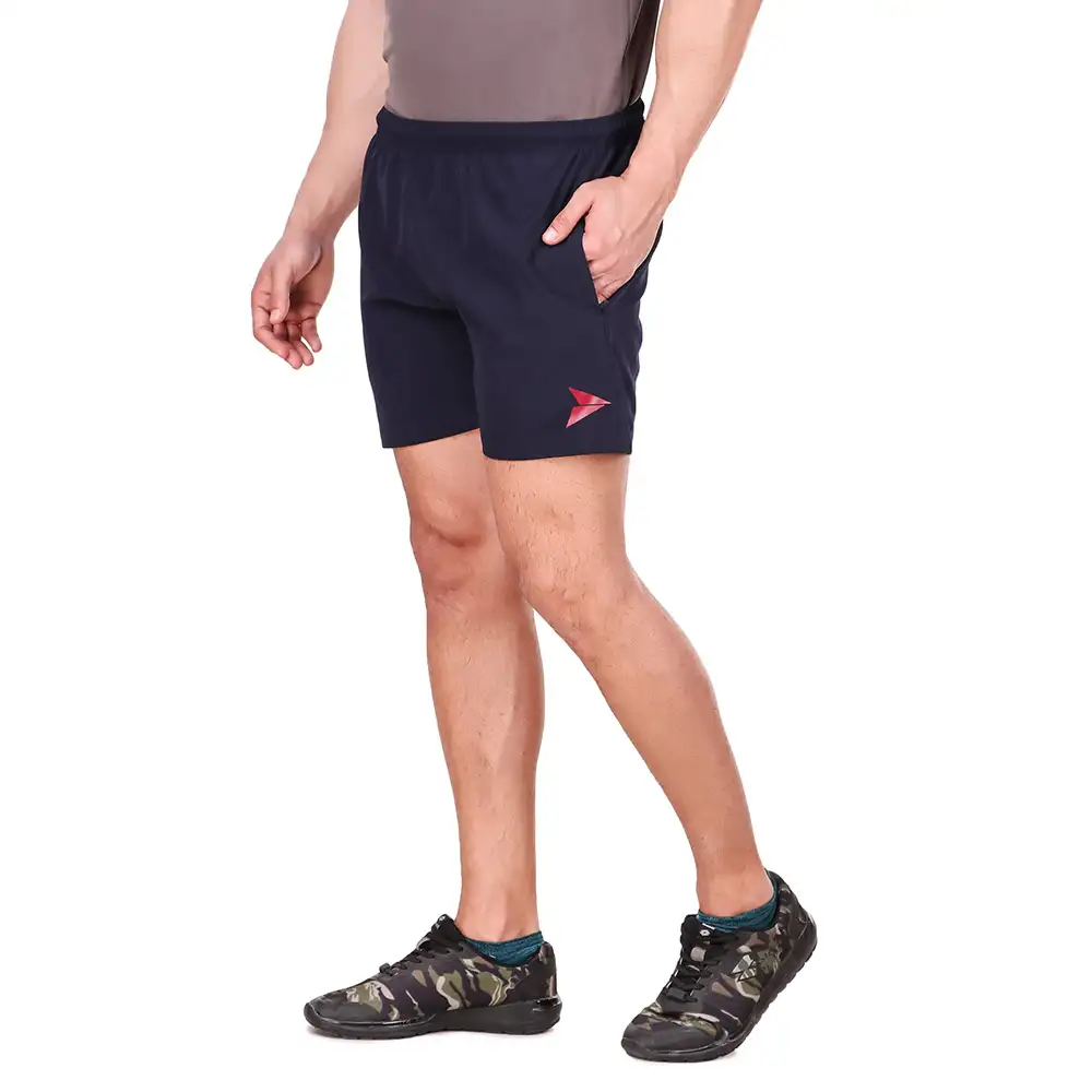 Fitinc N S Lycra Shorts with Both Side Safety Zippered Pockets,  Small  Navy Blue