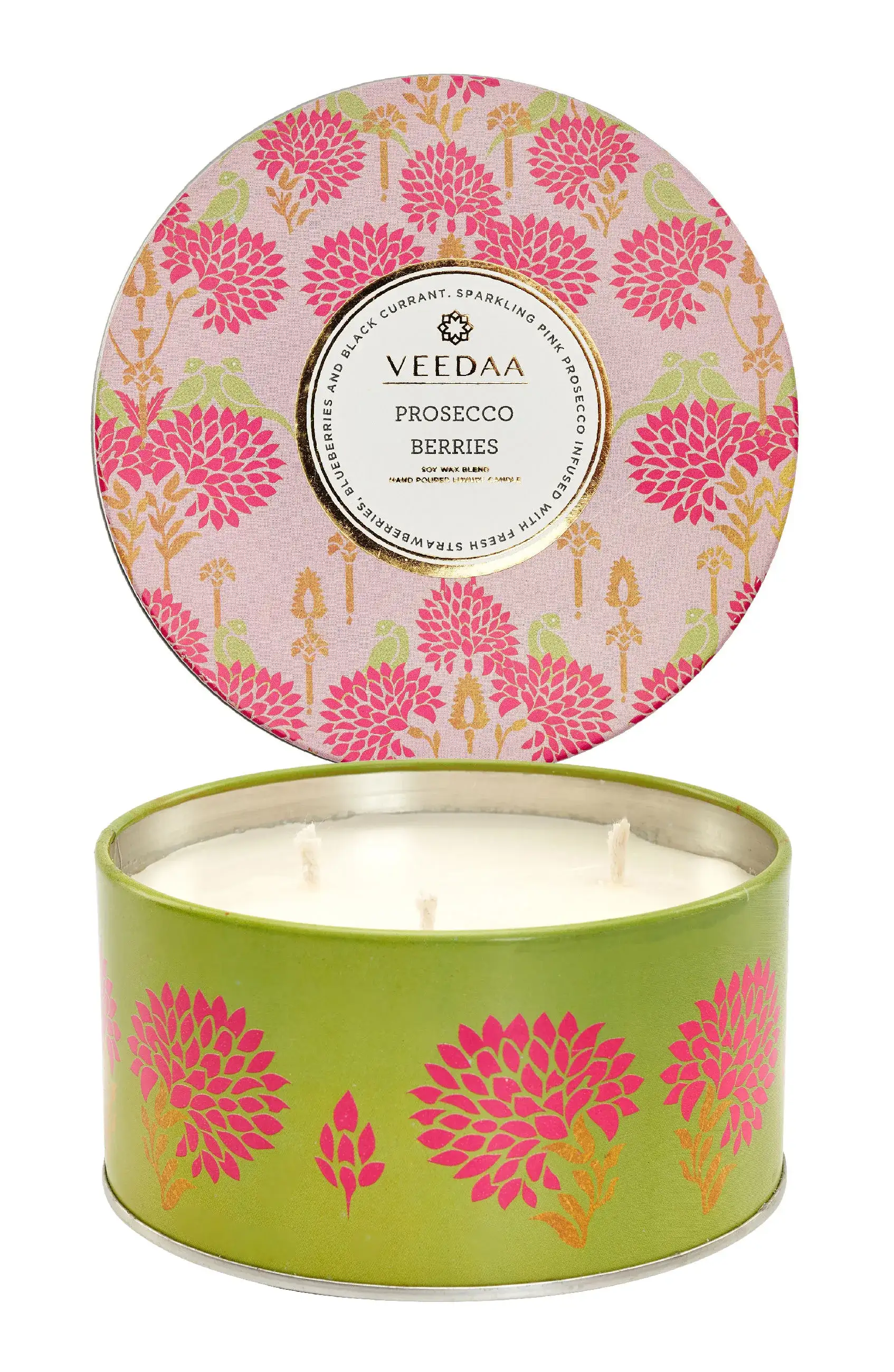 Veedaa Prosecco Berries 3 Wick Tin Scented Candle