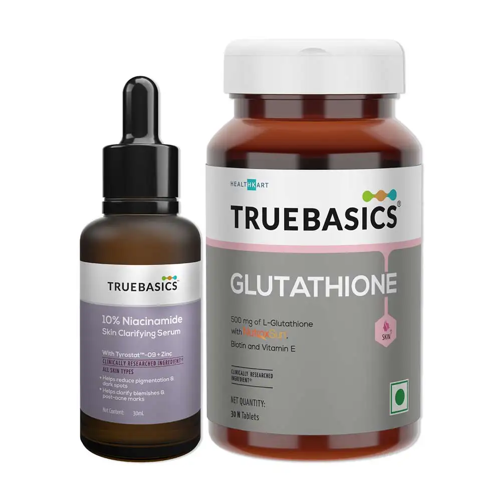 TrueBasics 10% Niacinamide Skin Clarifying Serum (30ml) & Glutathione,  30 tablet(s)  Combo