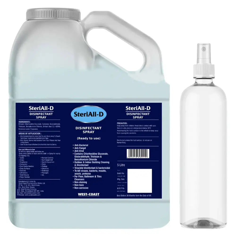 West Coast SteriAll-D Surface Disinfectant Spray,  Fragrance Free  5 L  Protection from Germs (Spray Pump Free)