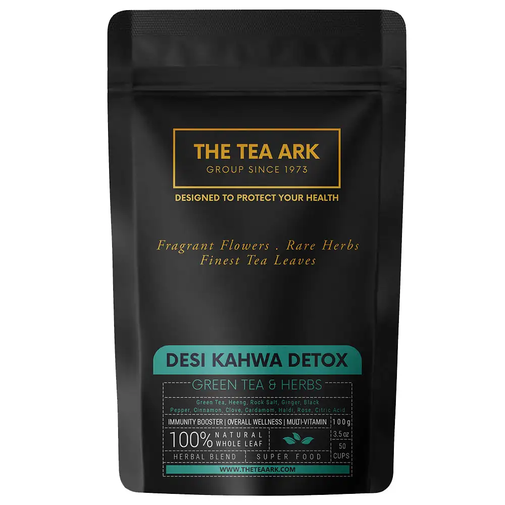 The Tea Ark Desi Kahwa Detox Green Tea & Herbs,  100 g  100% Natural - Pouch