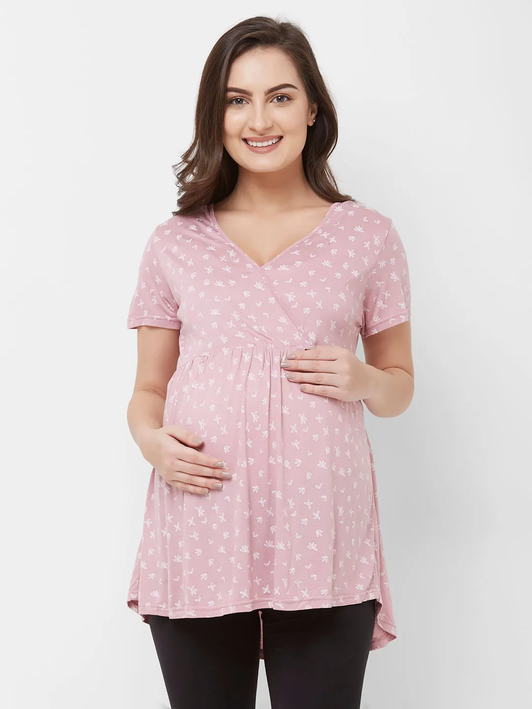 Mystere Paris Maternity Printed Maternity Top - Pink